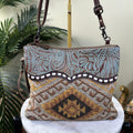 Myra Bag Pre-Owned Tooled Leather Turquoise Aztec Boho Western Design