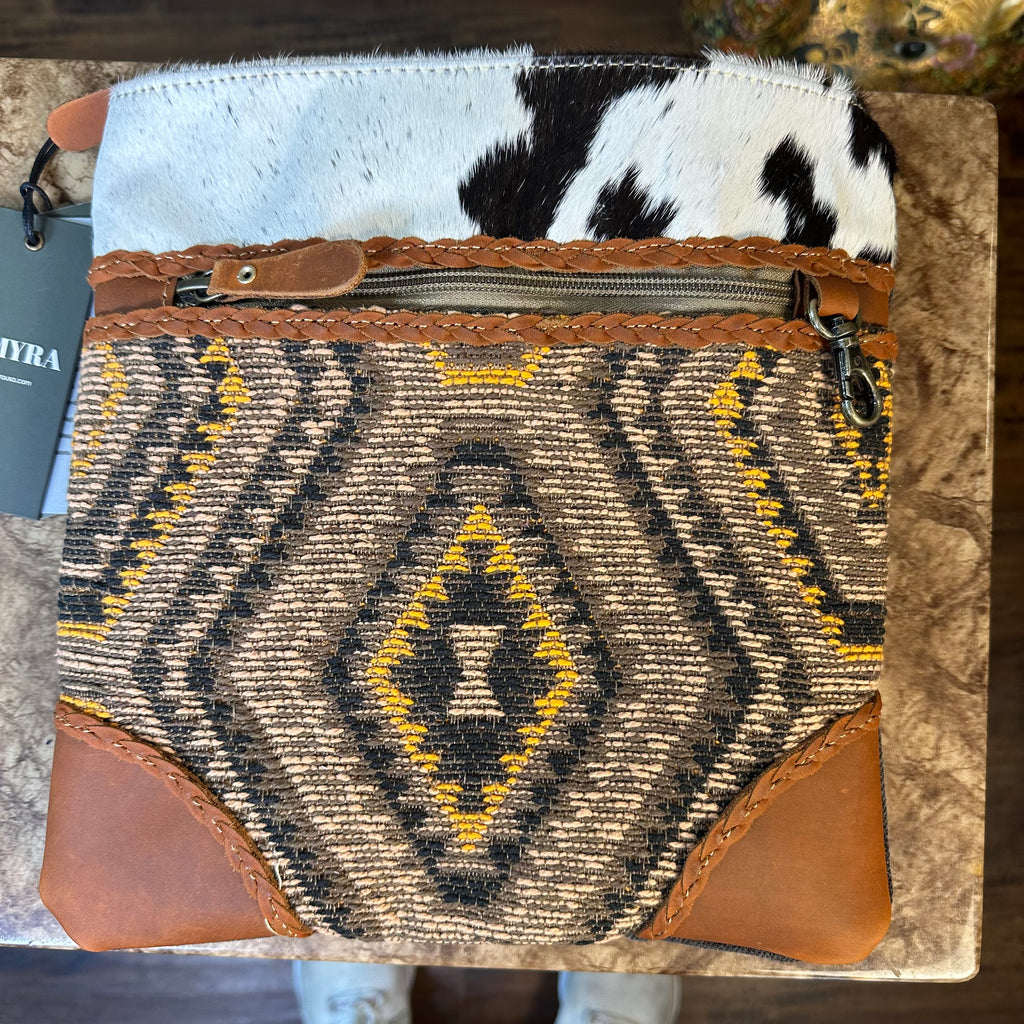 Myra Bag NEW Stone  crossbody Hair Hide Leather Canvas Woven Boho Western