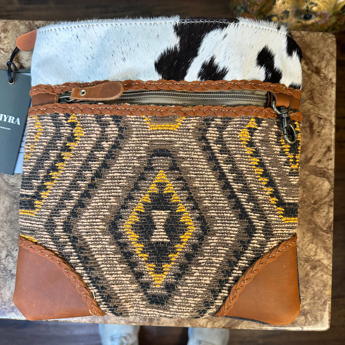 Myra Bag NEW Stone  crossbody Hair Hide Leather Canvas Woven Boho Western