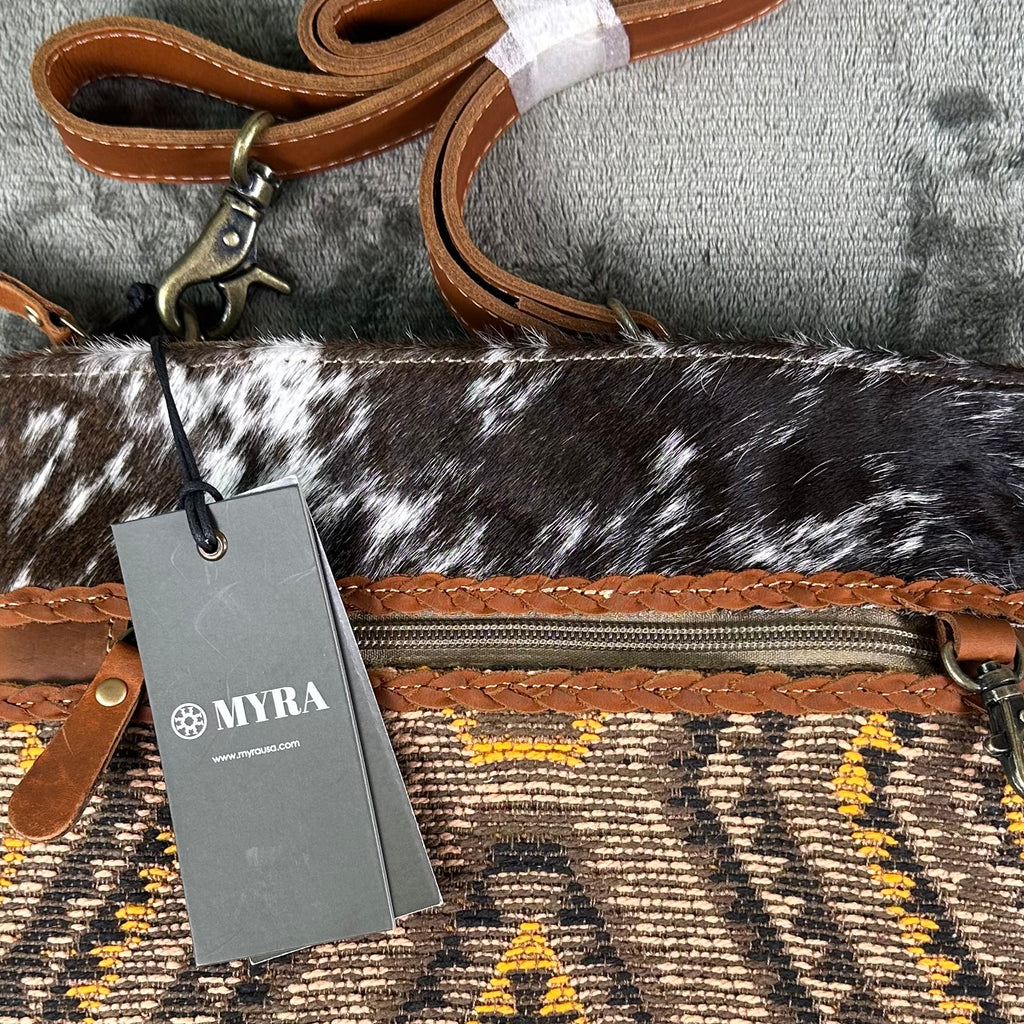 Myra Bag NEW Stone  crossbody Hair Hide Leather Canvas Woven Boho Western