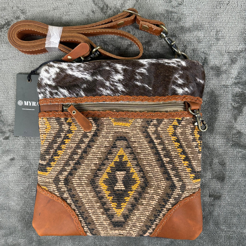 Myra Bag NEW Stone  crossbody Hair Hide Leather Canvas Woven Boho Western