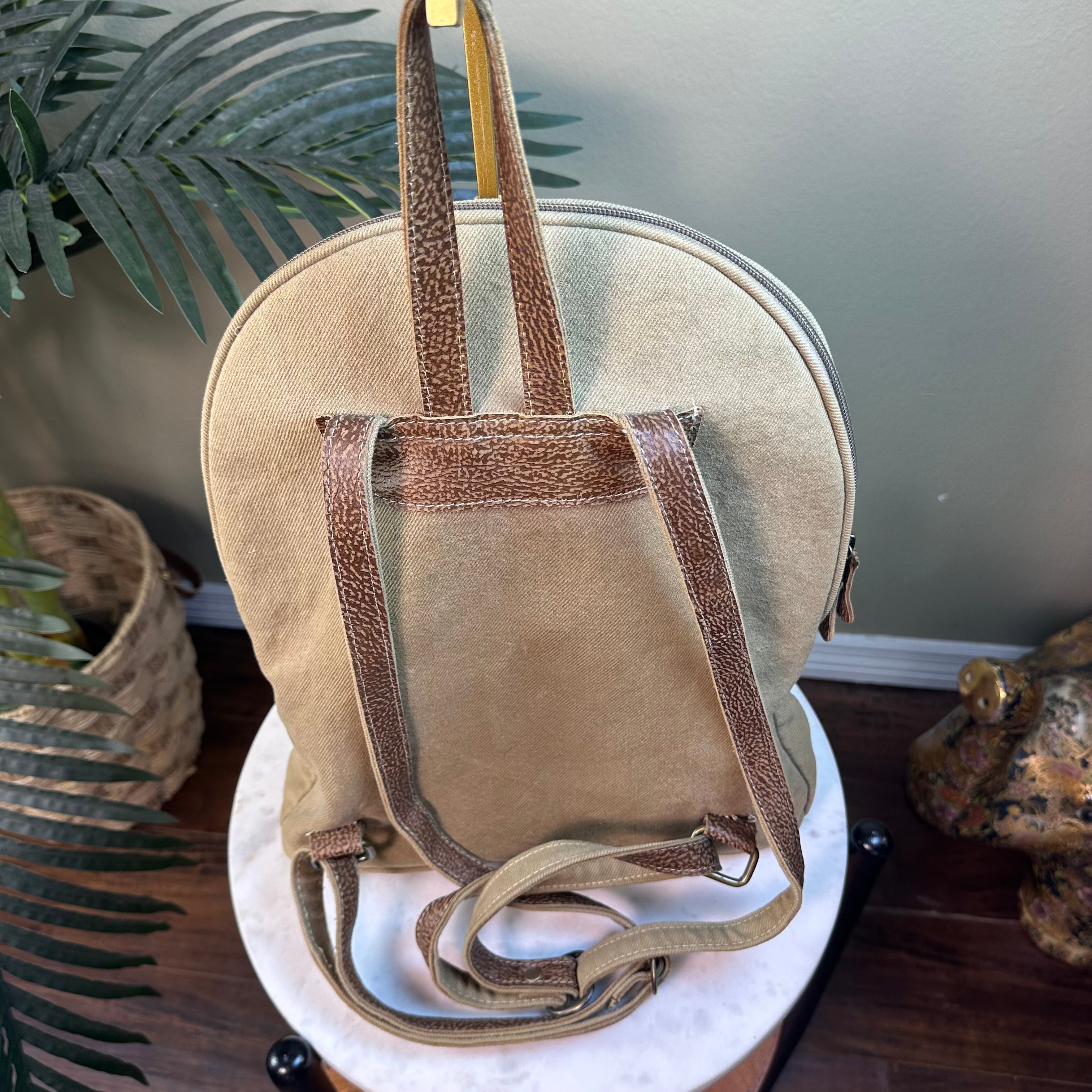 Myra Leather, Hair Hide , Canvas Backpack - pre-owned and perfect
