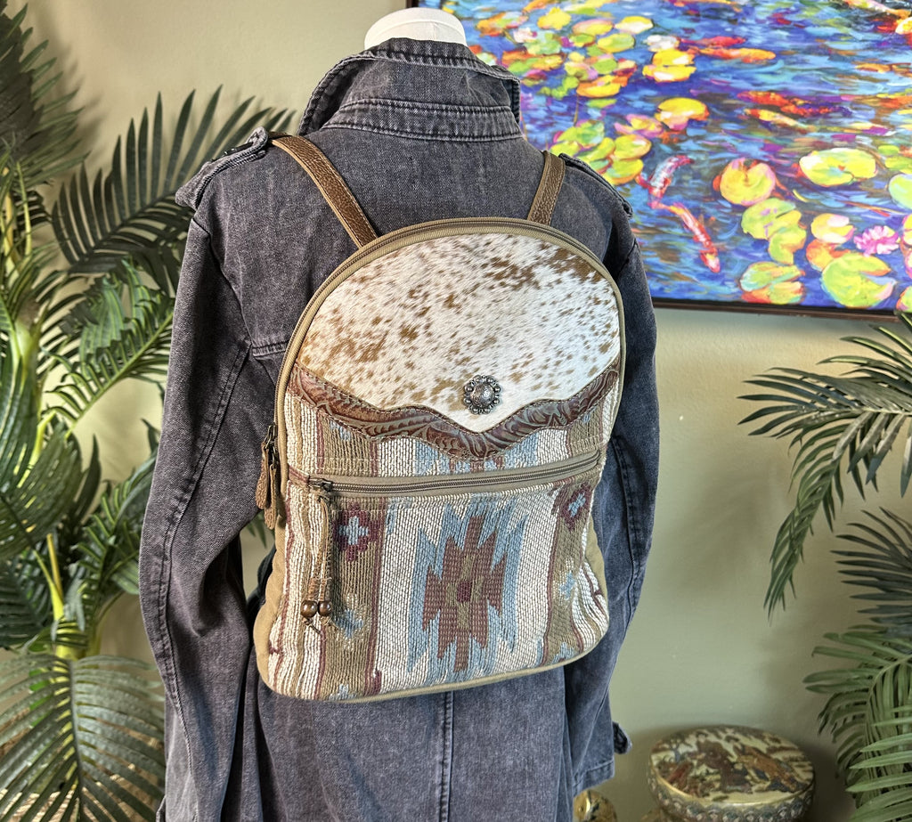 Myra Leather, Hair Hide , Canvas Backpack - pre-owned and perfect