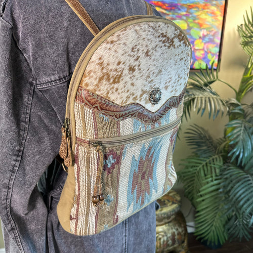 Myra Leather, Hair Hide , Canvas Backpack - pre-owned and perfect